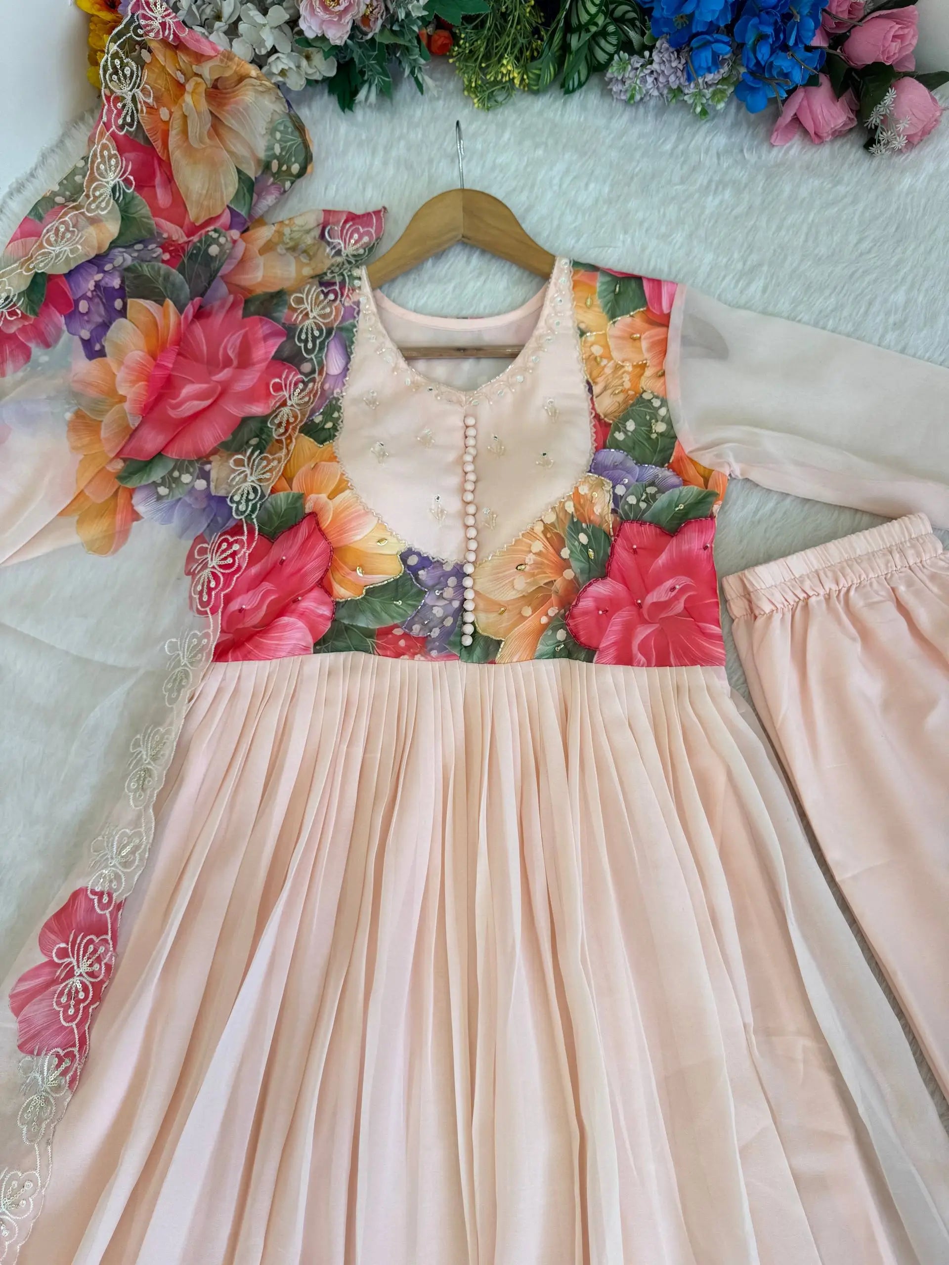 Floral Digital Print Georgette Anarkali Gown Set with Dupatta