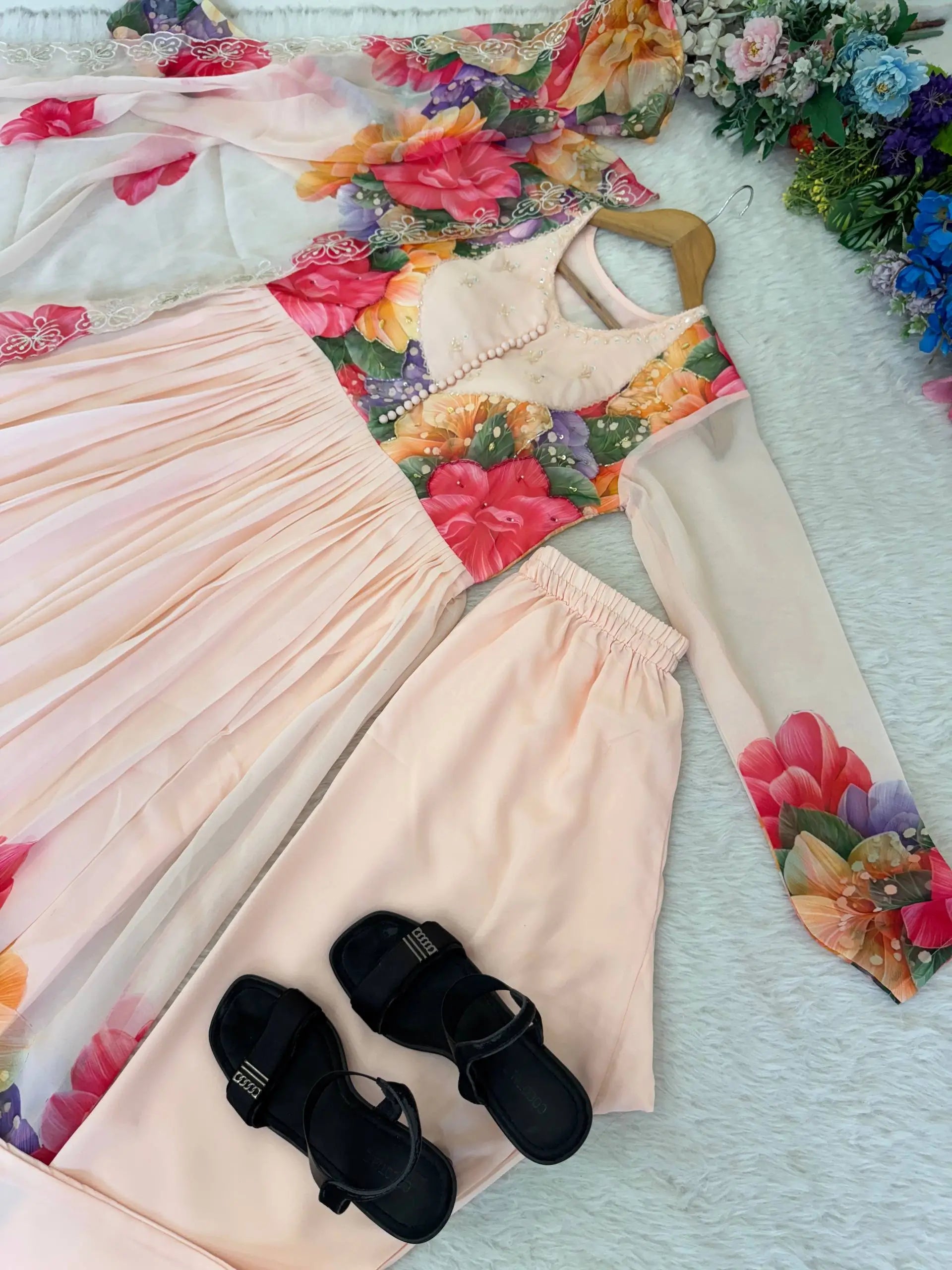 Floral Digital Print Georgette Anarkali Gown Set with Dupatta