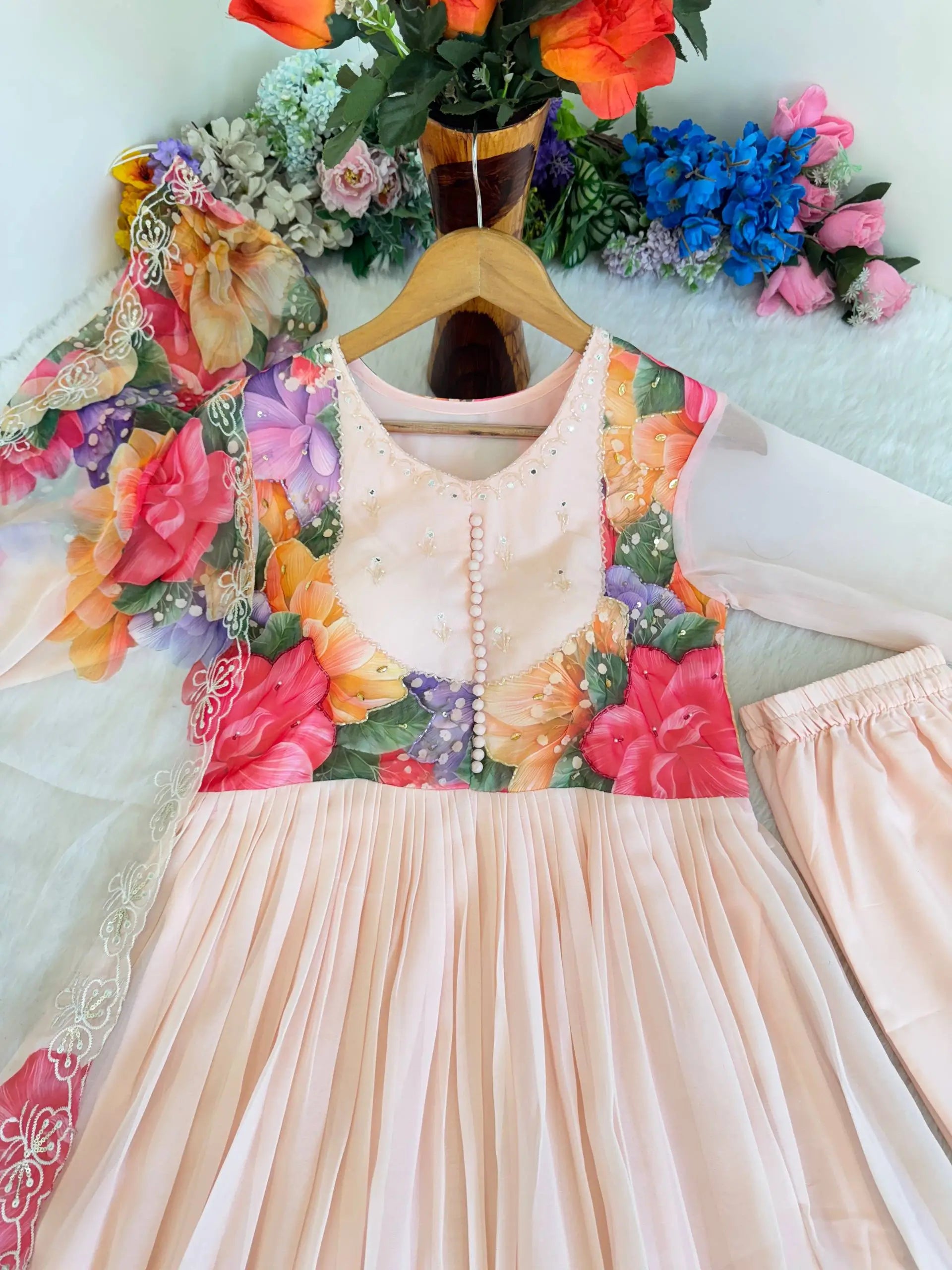 Floral Digital Print Georgette Anarkali Gown Set with Dupatta