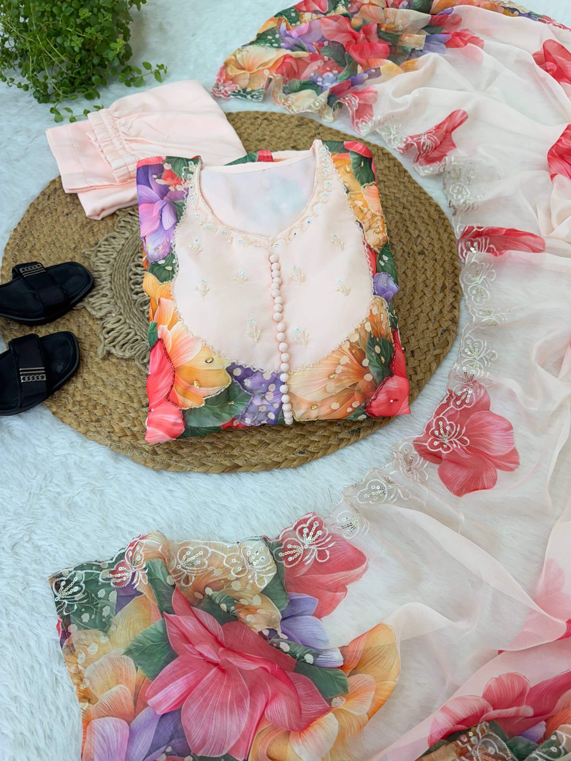 Floral Digital Print Georgette Anarkali Gown Set with Dupatta