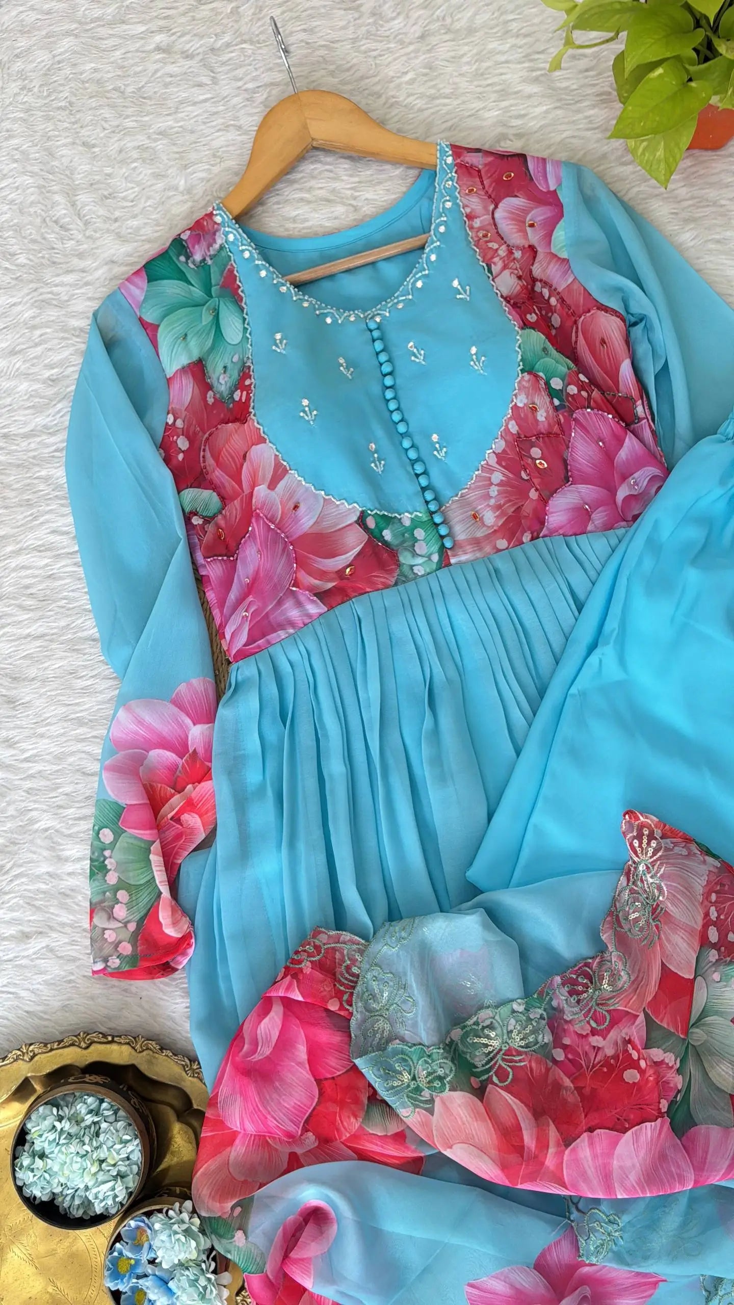 Floral Digital Print Georgette Anarkali Gown Set with Dupatta