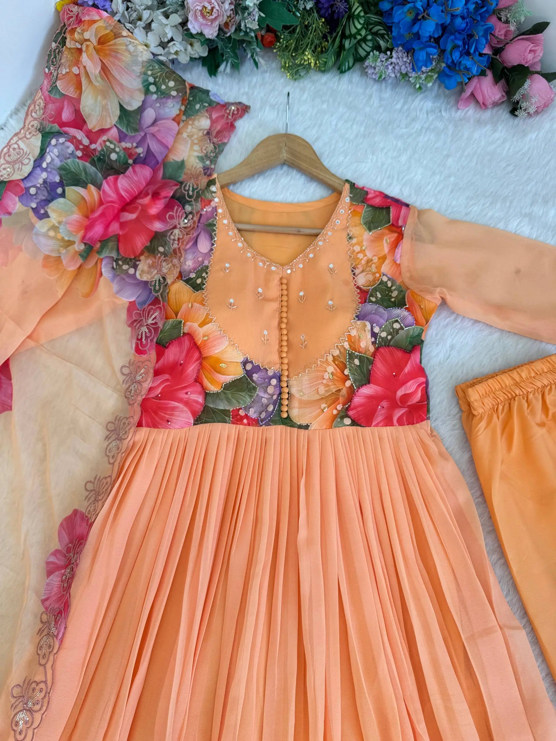 Floral Digital Print Georgette Anarkali Gown Set with Dupatta