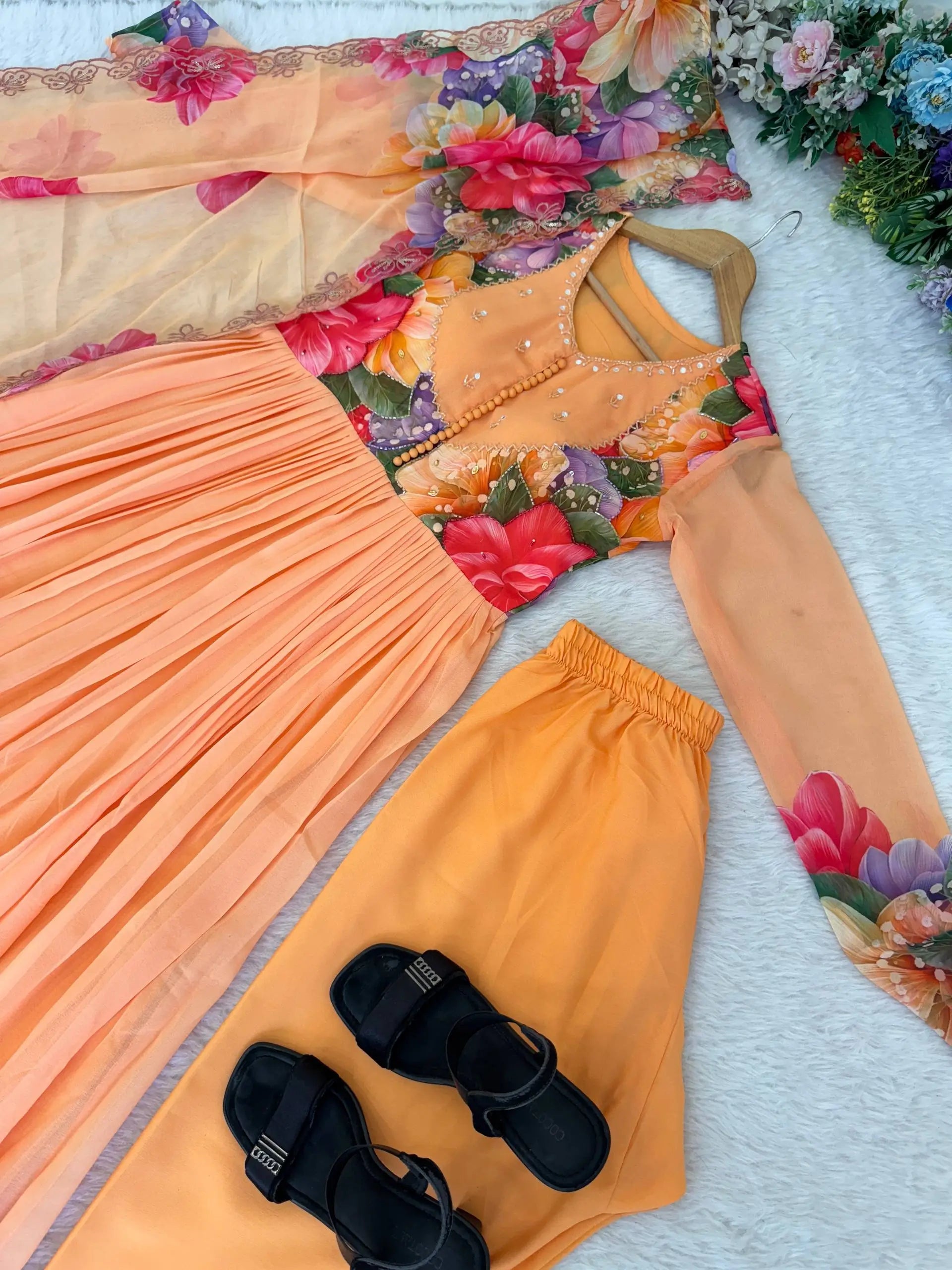 Floral Digital Print Georgette Anarkali Gown Set with Dupatta