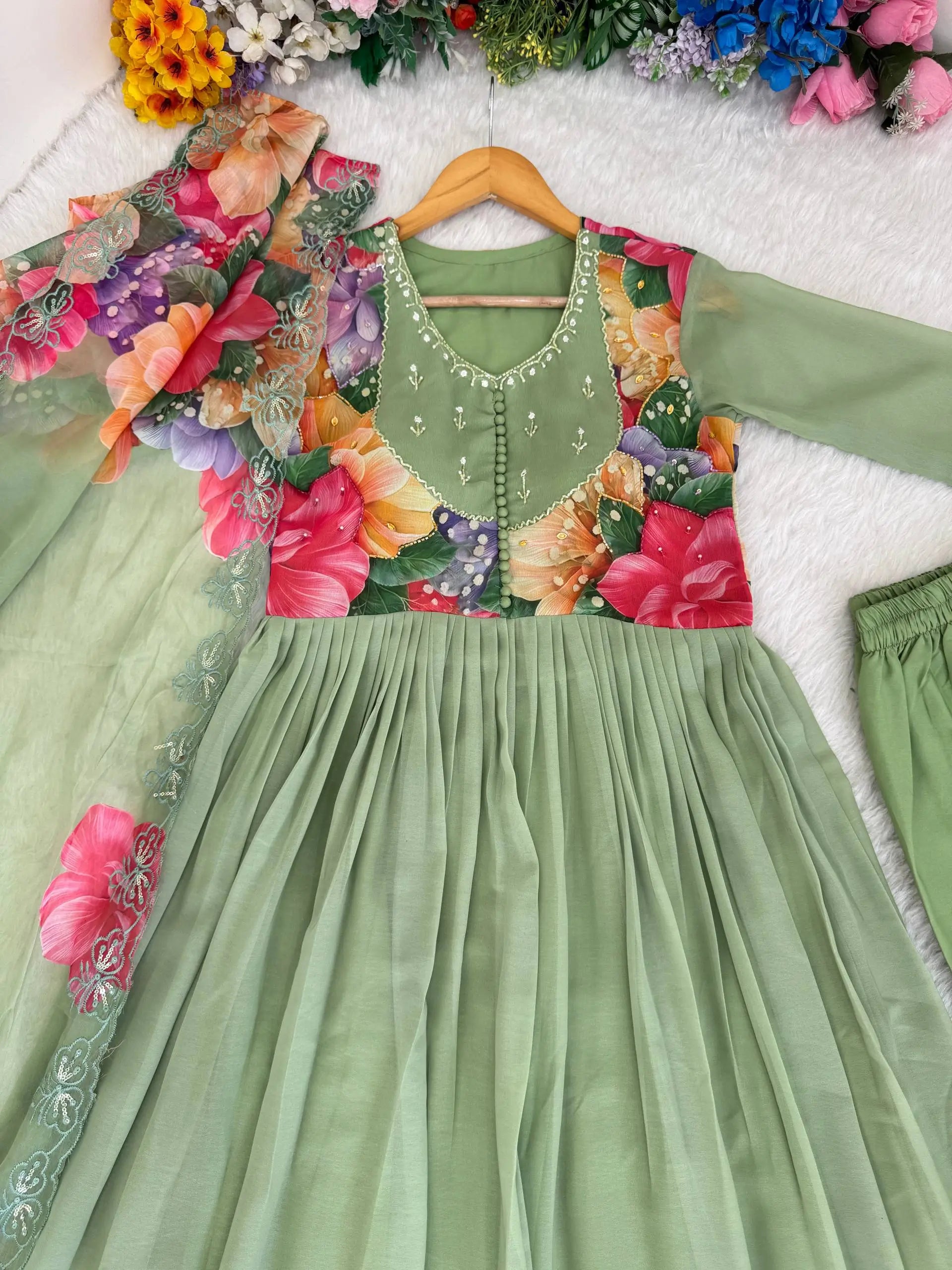 Floral Digital Print Georgette Anarkali Gown Set with Dupatta