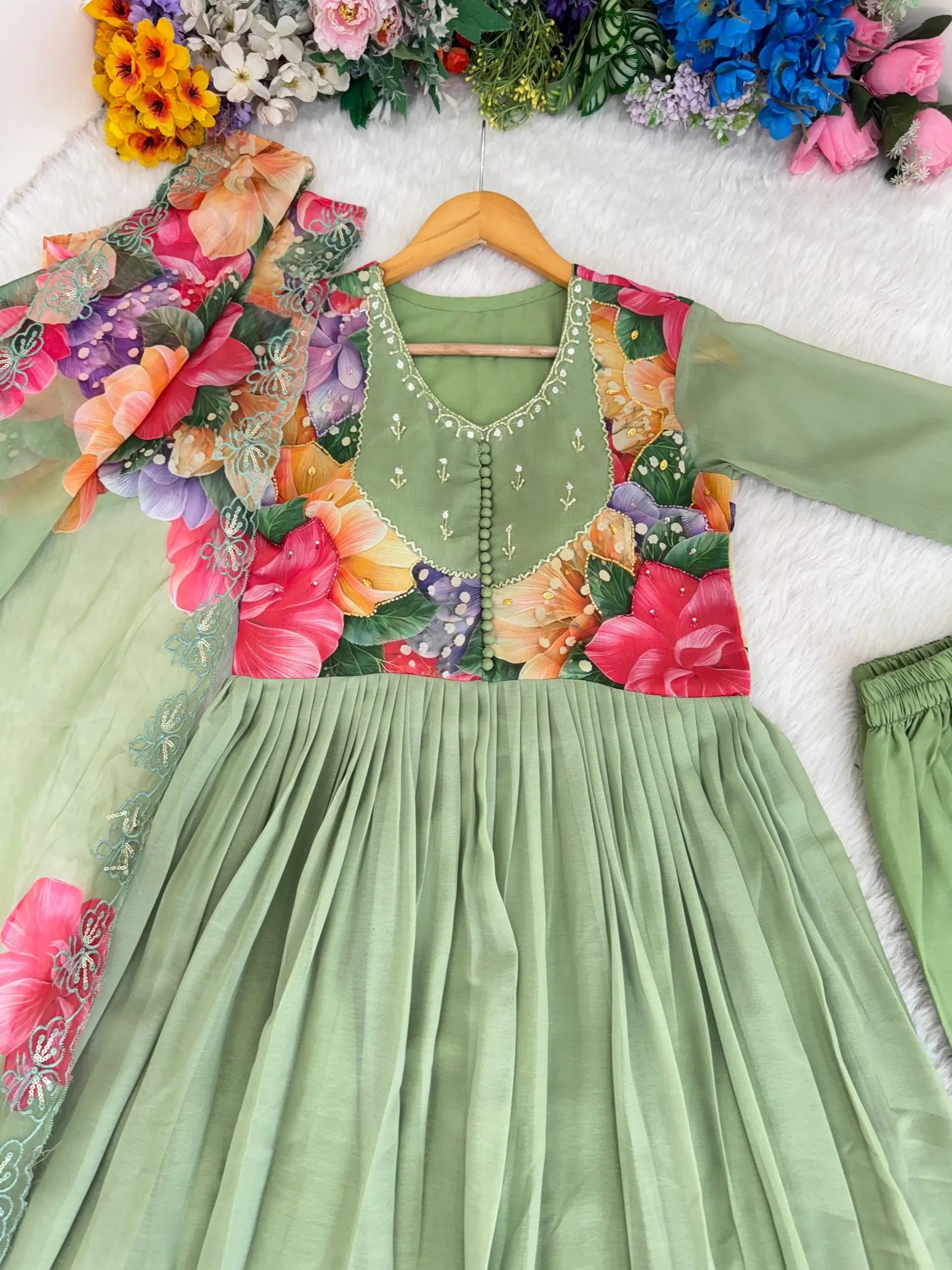 Floral Digital Print Georgette Anarkali Gown Set with Dupatta