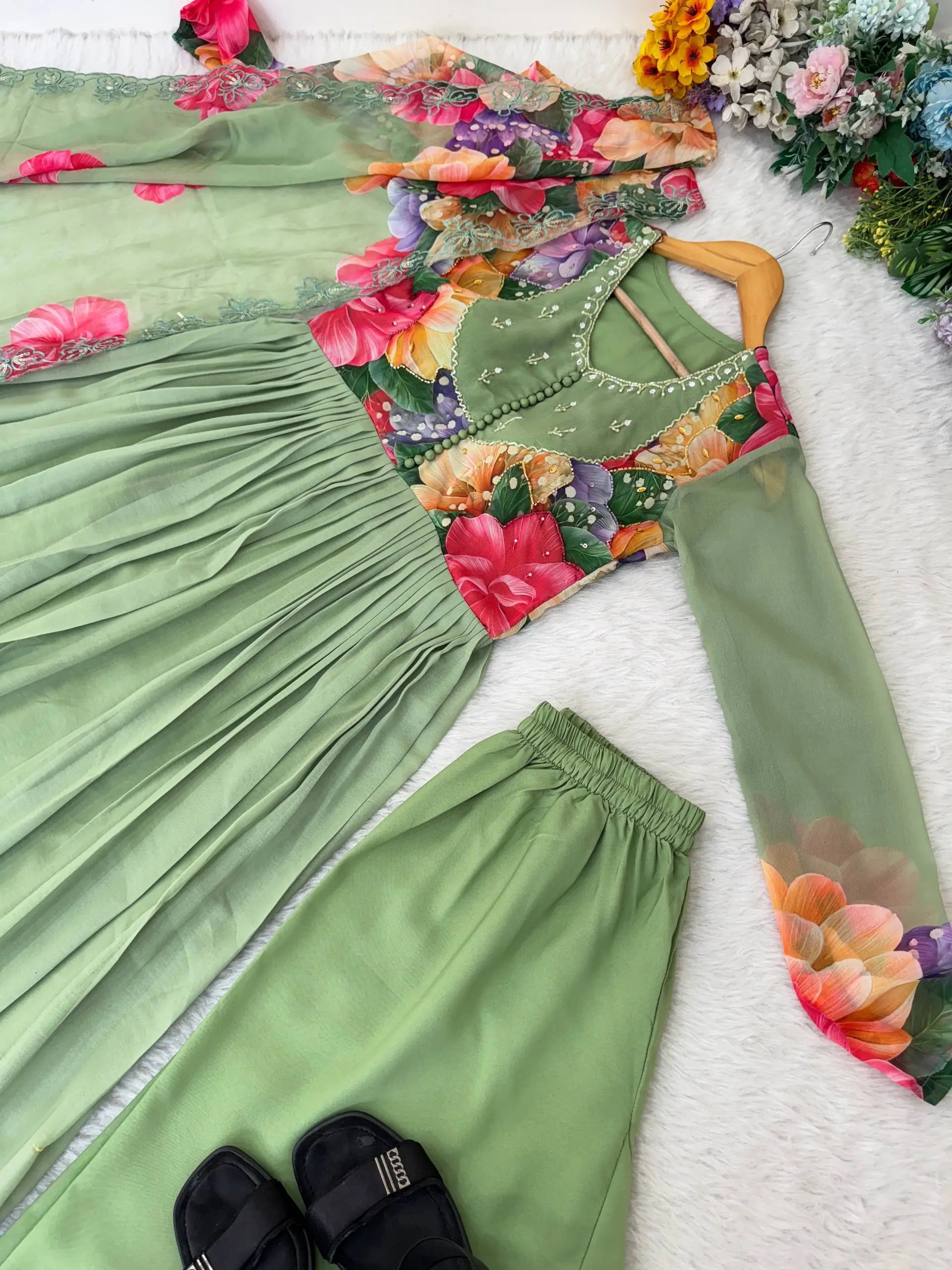 Floral Digital Print Georgette Anarkali Gown Set with Dupatta