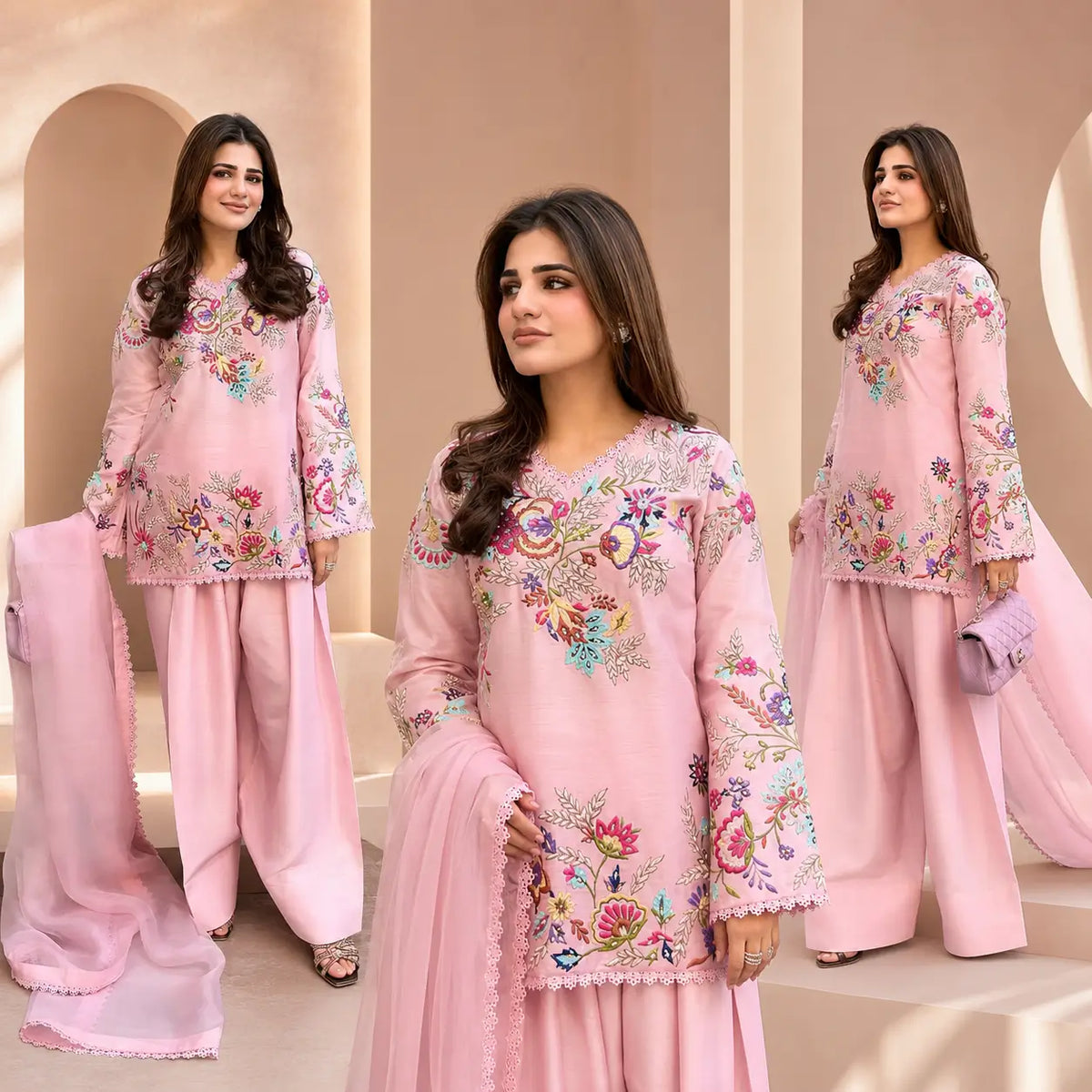 Floral Embroidered Crepe Silk Sharara Set