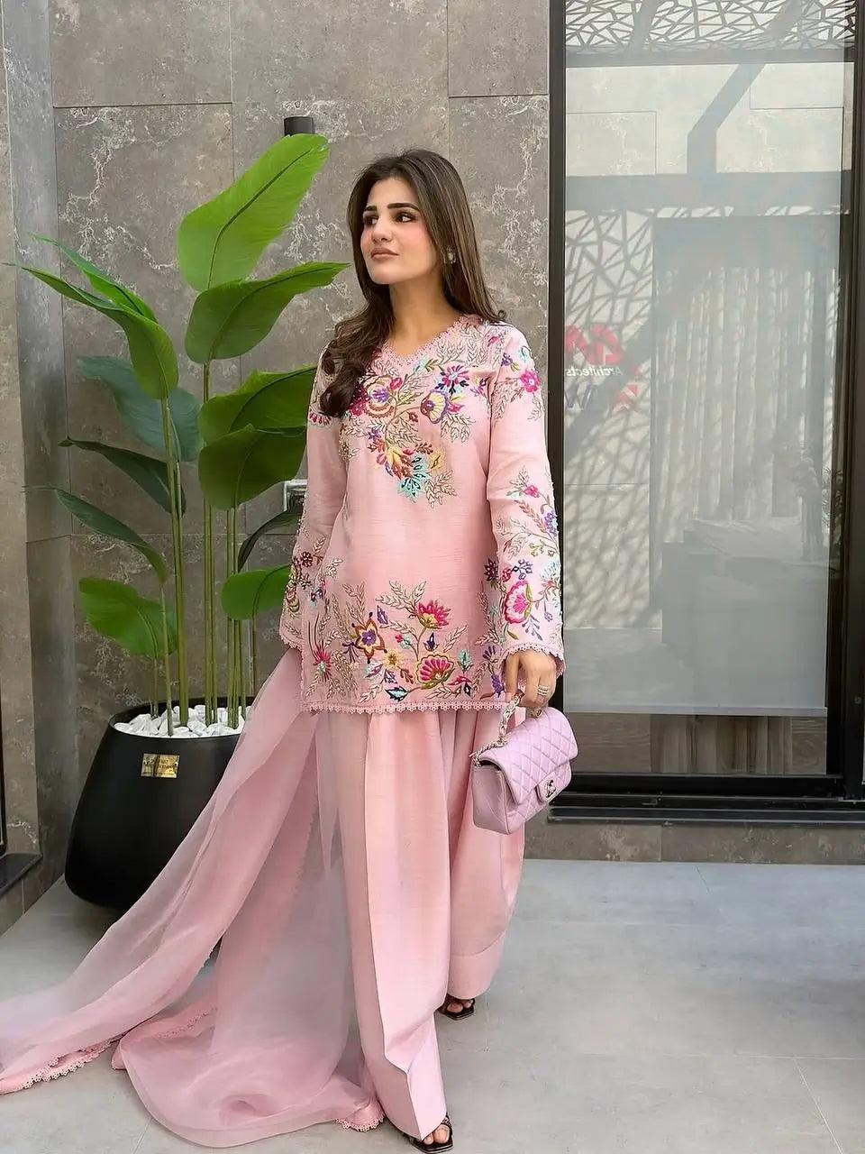 Floral Embroidered Crepe Silk Sharara Set