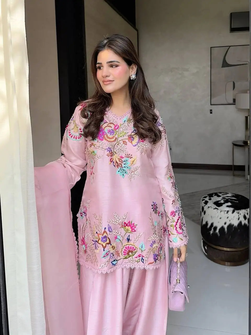 Floral Embroidered Crepe Silk Sharara Set