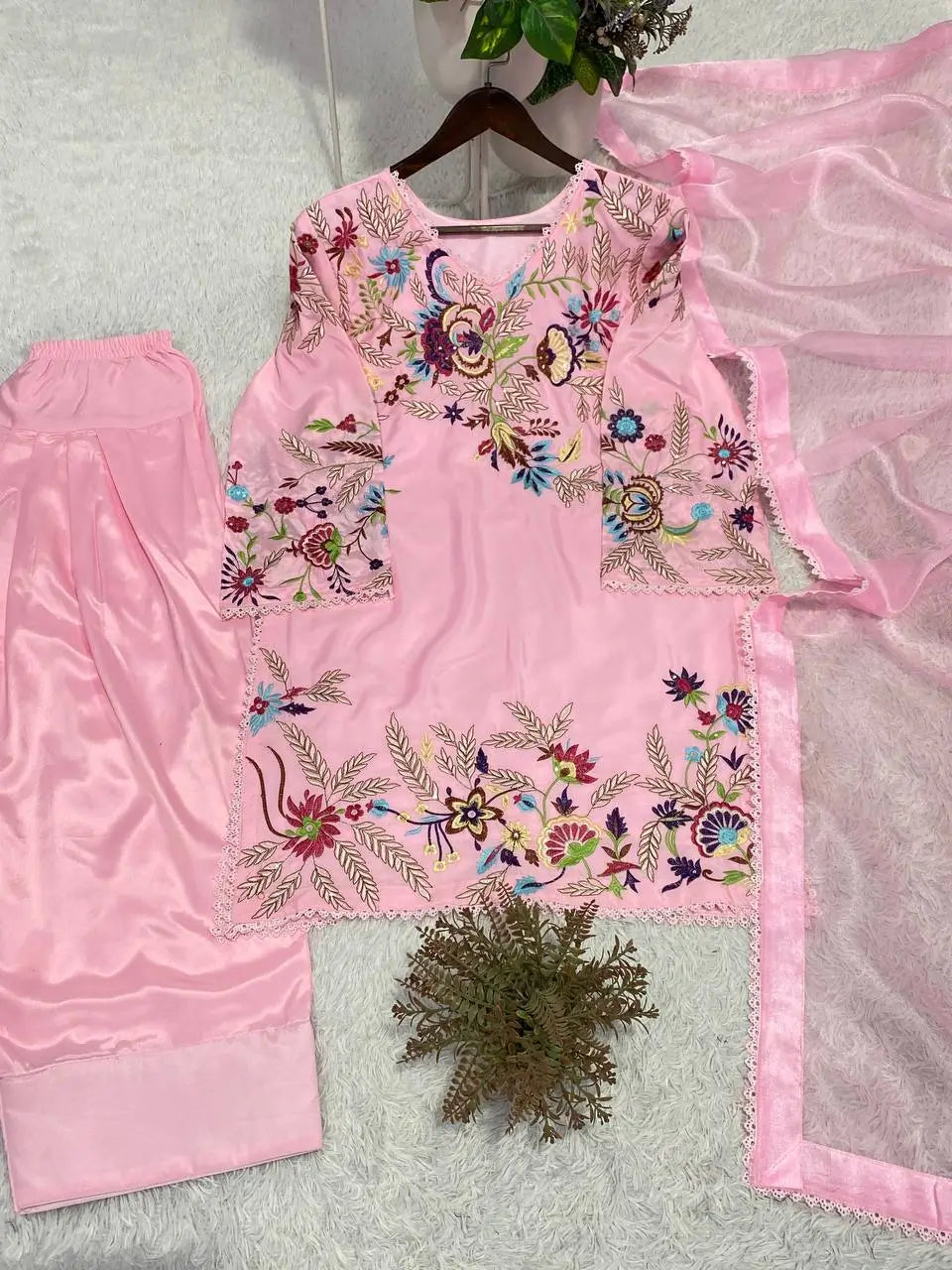 Floral Embroidered Crepe Silk Sharara Set