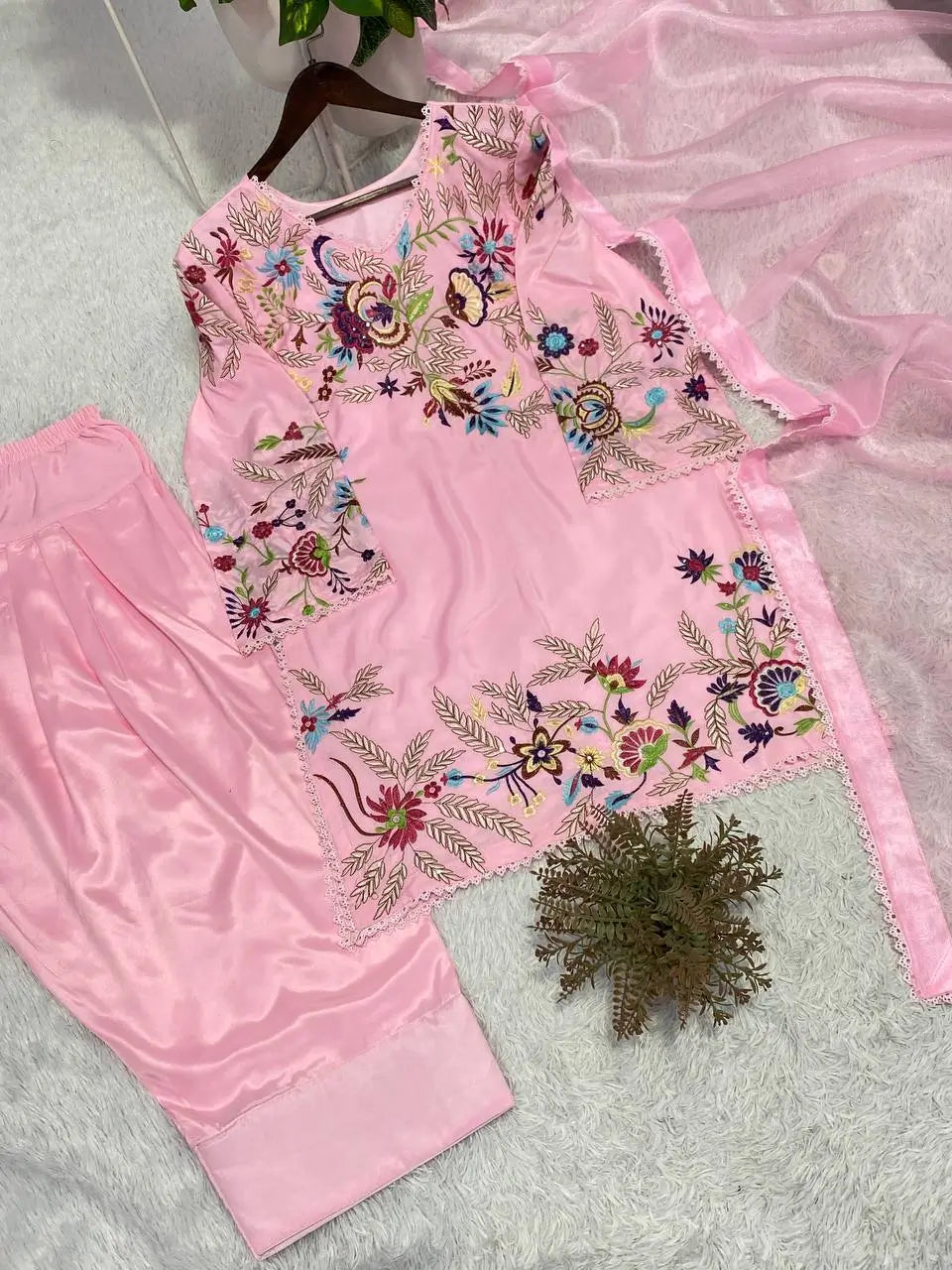 Floral Embroidered Crepe Silk Sharara Set