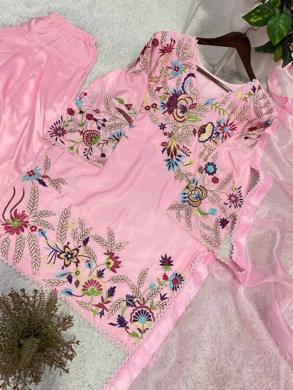 Floral Embroidered Crepe Silk Sharara Set