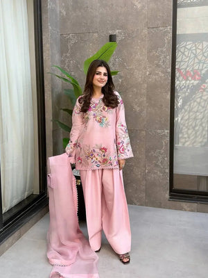Floral Embroidered Crepe Silk Sharara Set