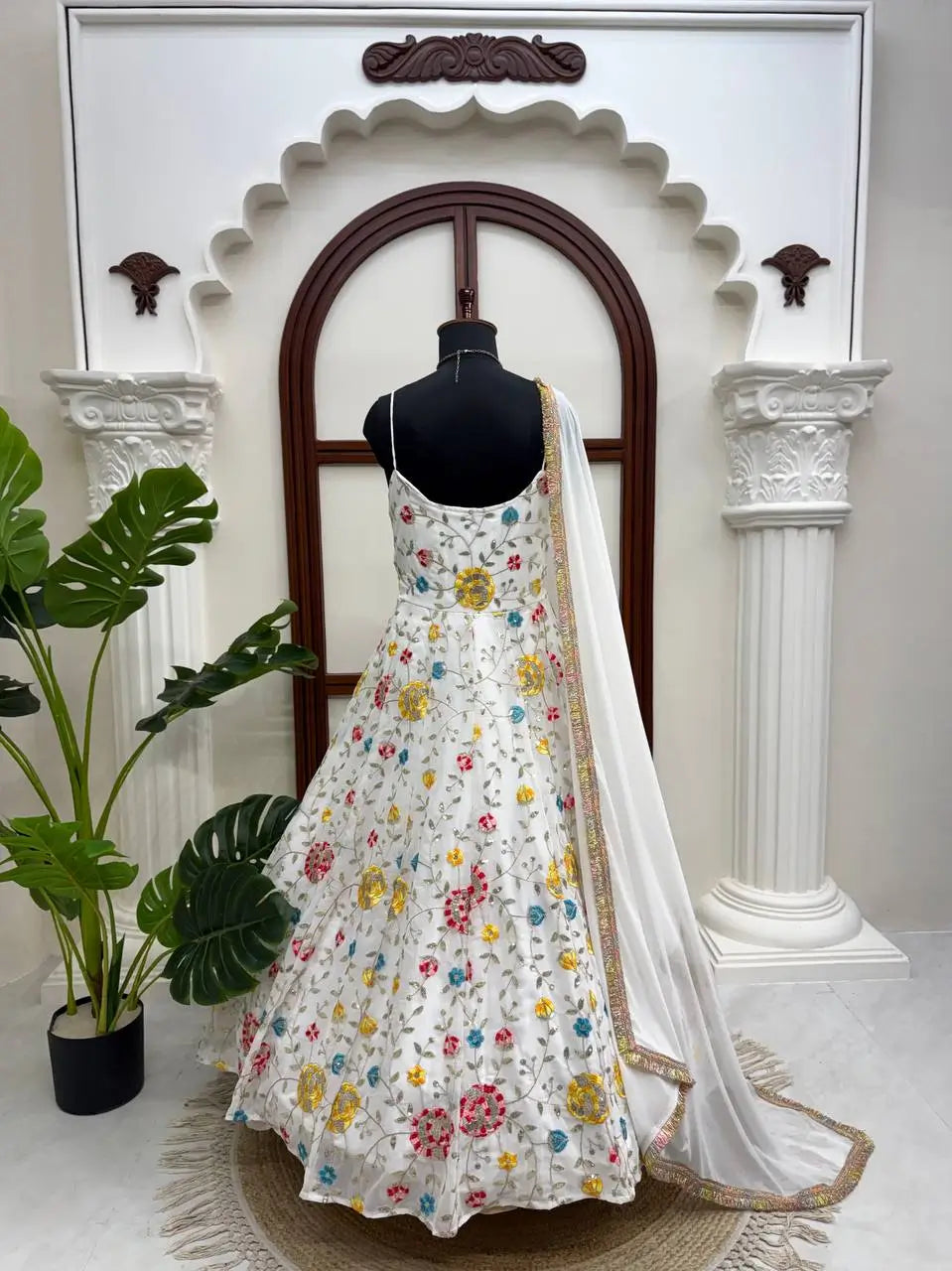 Floral Embroidered Faux Georgette Anarkali Set
