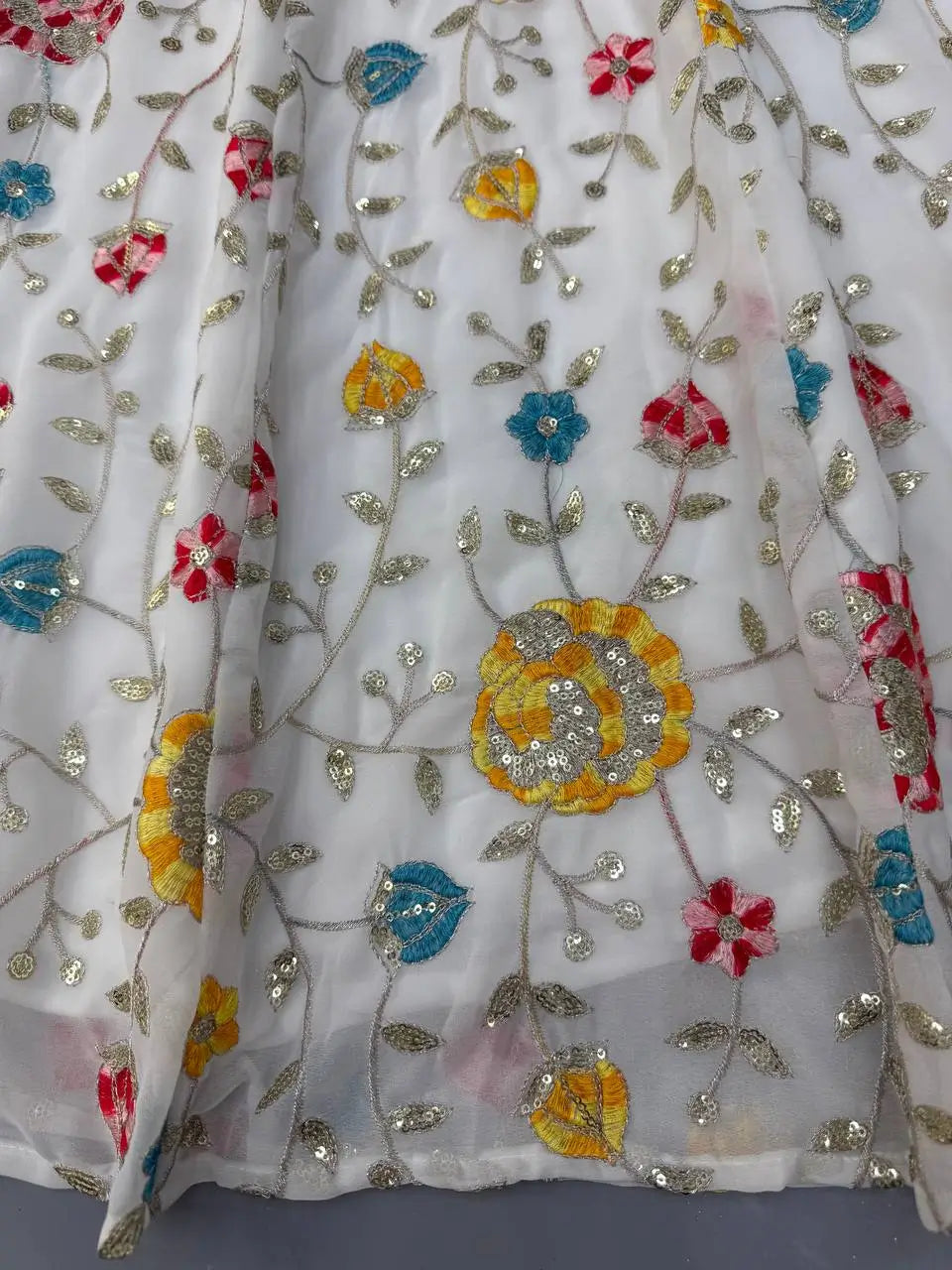 Floral Embroidered Faux Georgette Anarkali Set