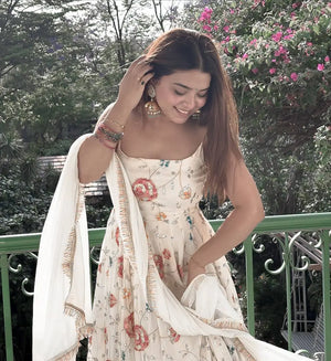 Floral Embroidered Faux Georgette Anarkali Set