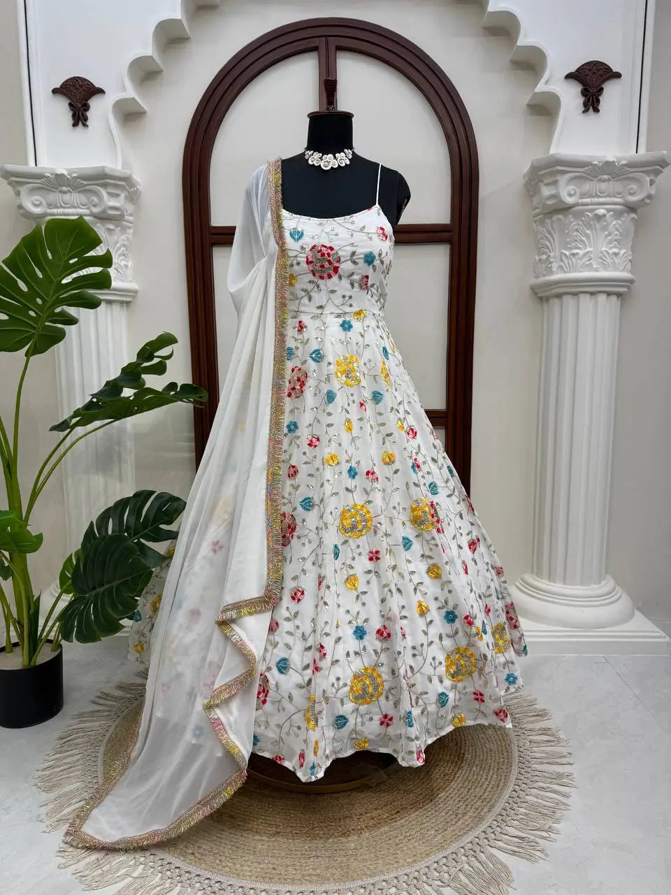 Floral Embroidered Faux Georgette Anarkali Set