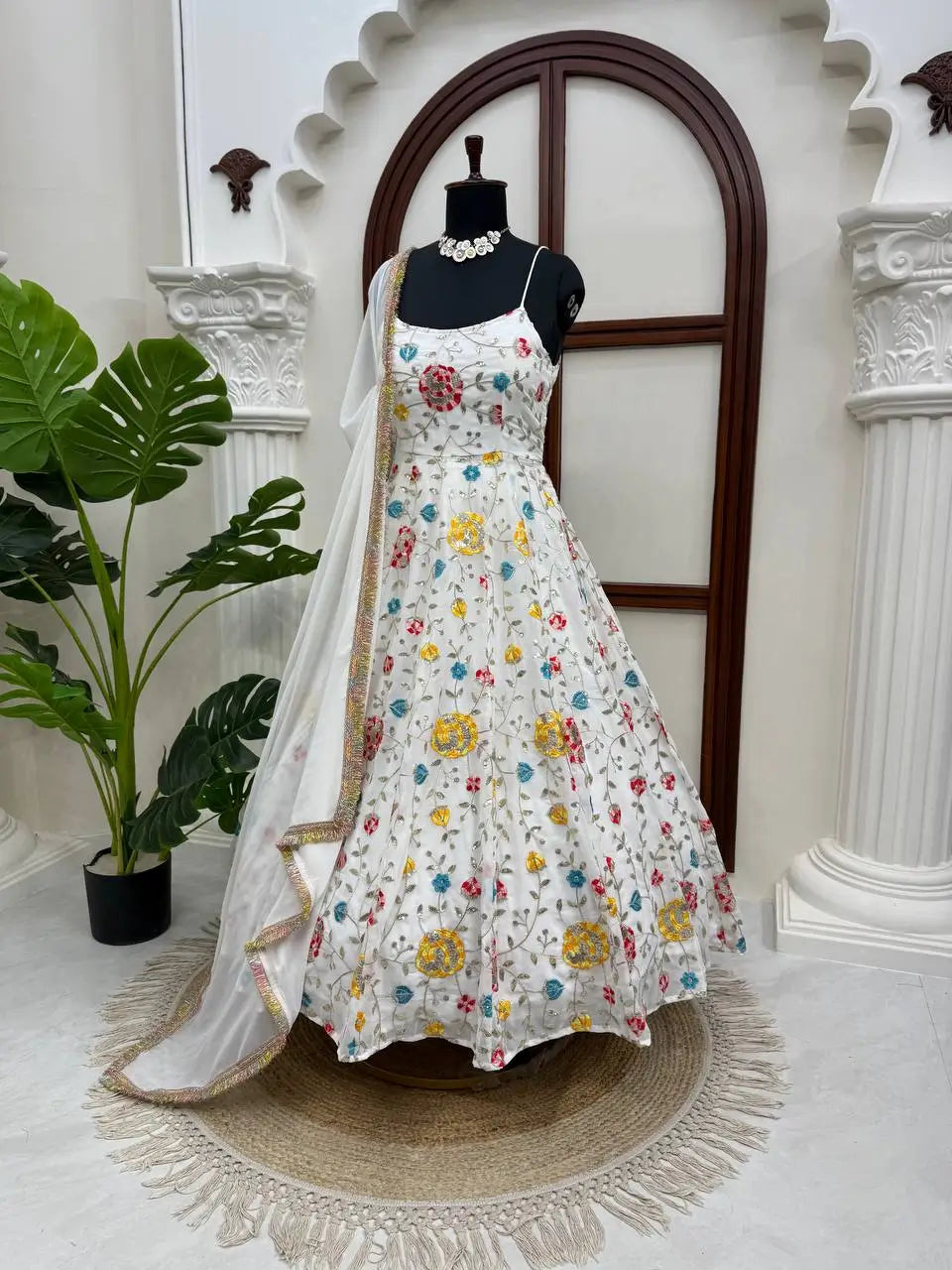 Floral Embroidered Faux Georgette Anarkali Set