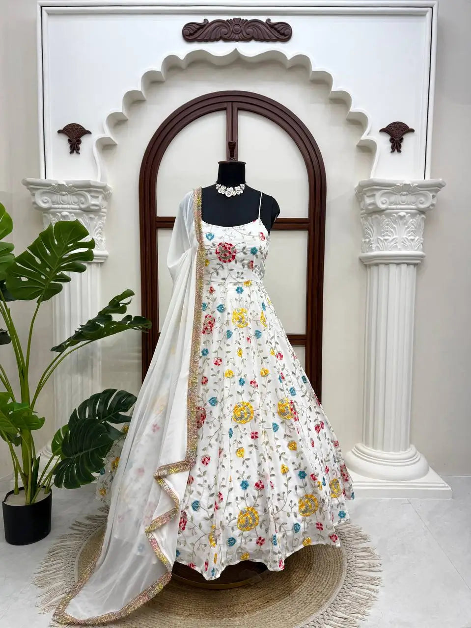 Floral Embroidered Faux Georgette Anarkali Set