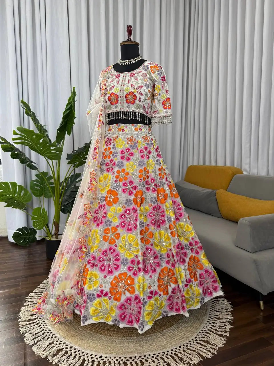 Floral Embroidered Georgette Bridal Lehenga Set