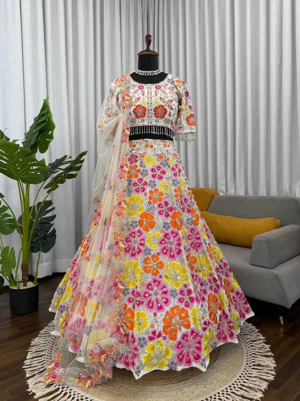 Floral Embroidered Georgette Bridal Lehenga Set