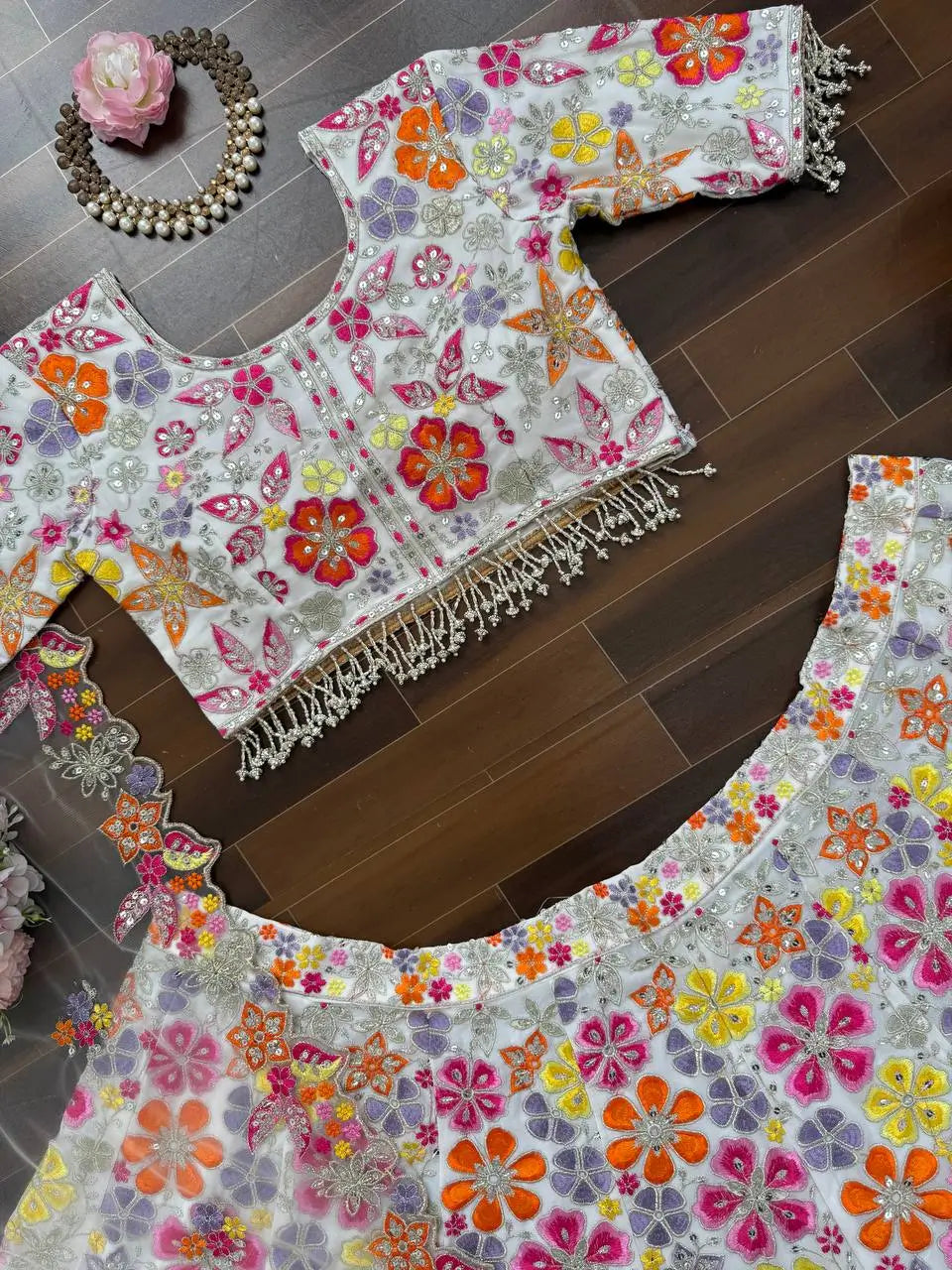 Floral Embroidered Georgette Bridal Lehenga Set