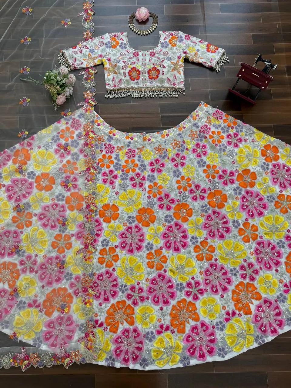 Floral Embroidered Georgette Bridal Lehenga Set