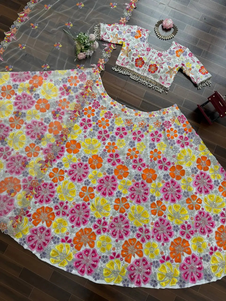 Floral Embroidered Georgette Bridal Lehenga Set