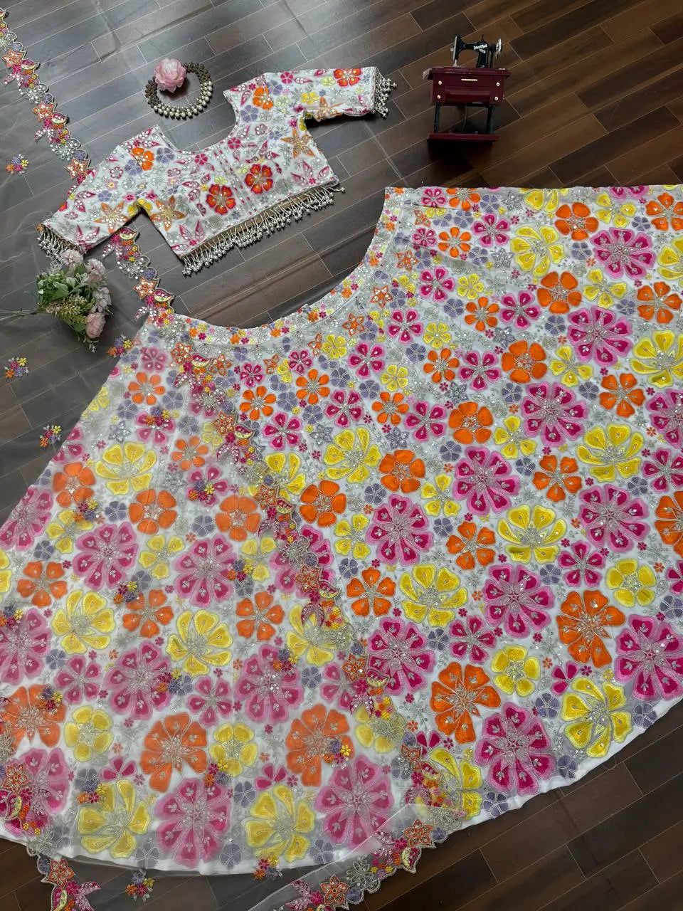 Floral Embroidered Georgette Bridal Lehenga Set