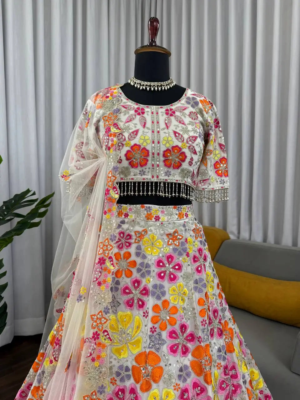 Floral Embroidered Georgette Bridal Lehenga Set