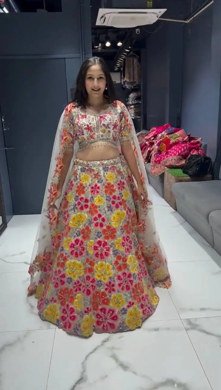 Floral Embroidered Georgette Bridal Lehenga Set