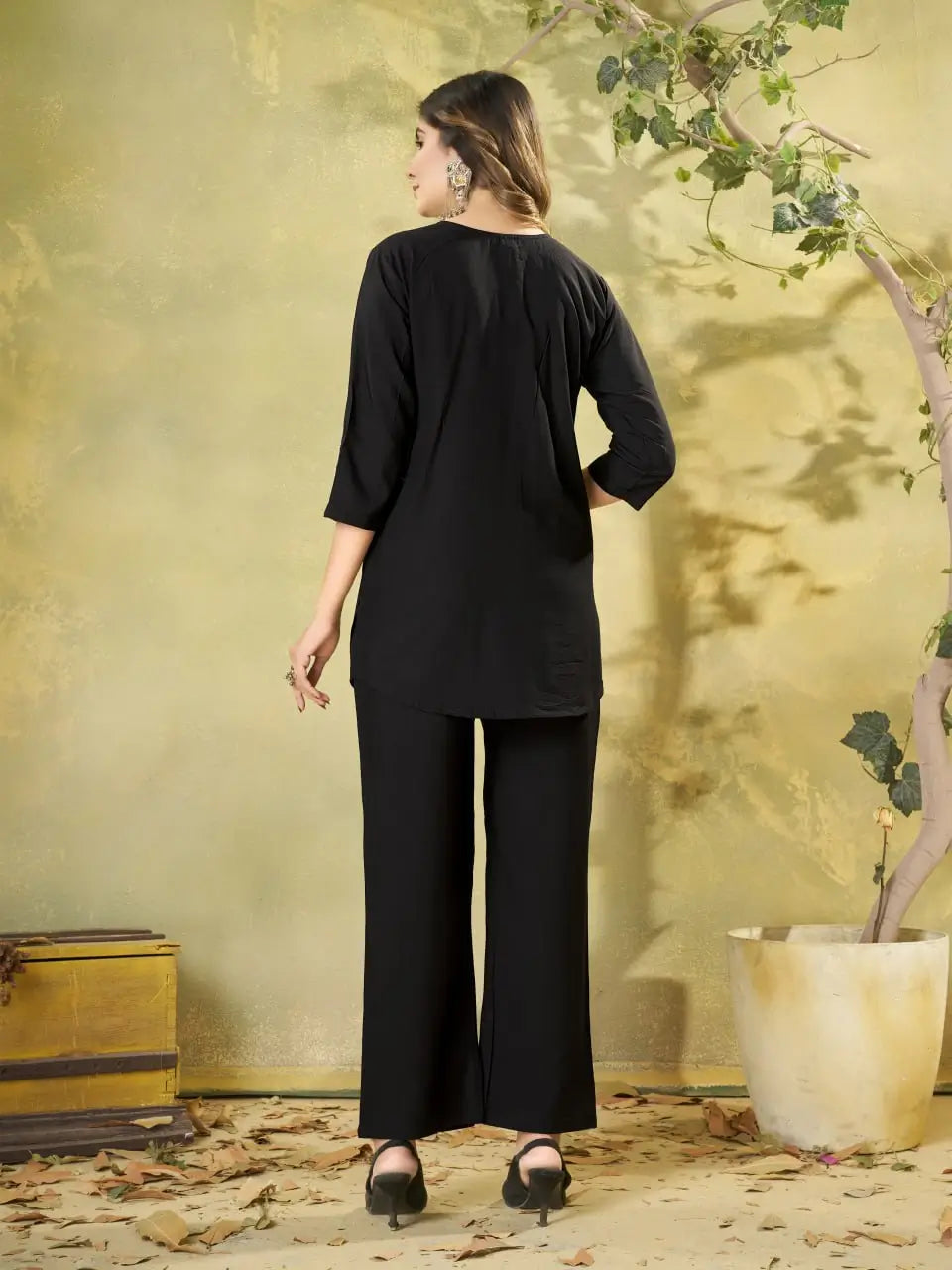 Floral Embroidered Rayon Co-ord