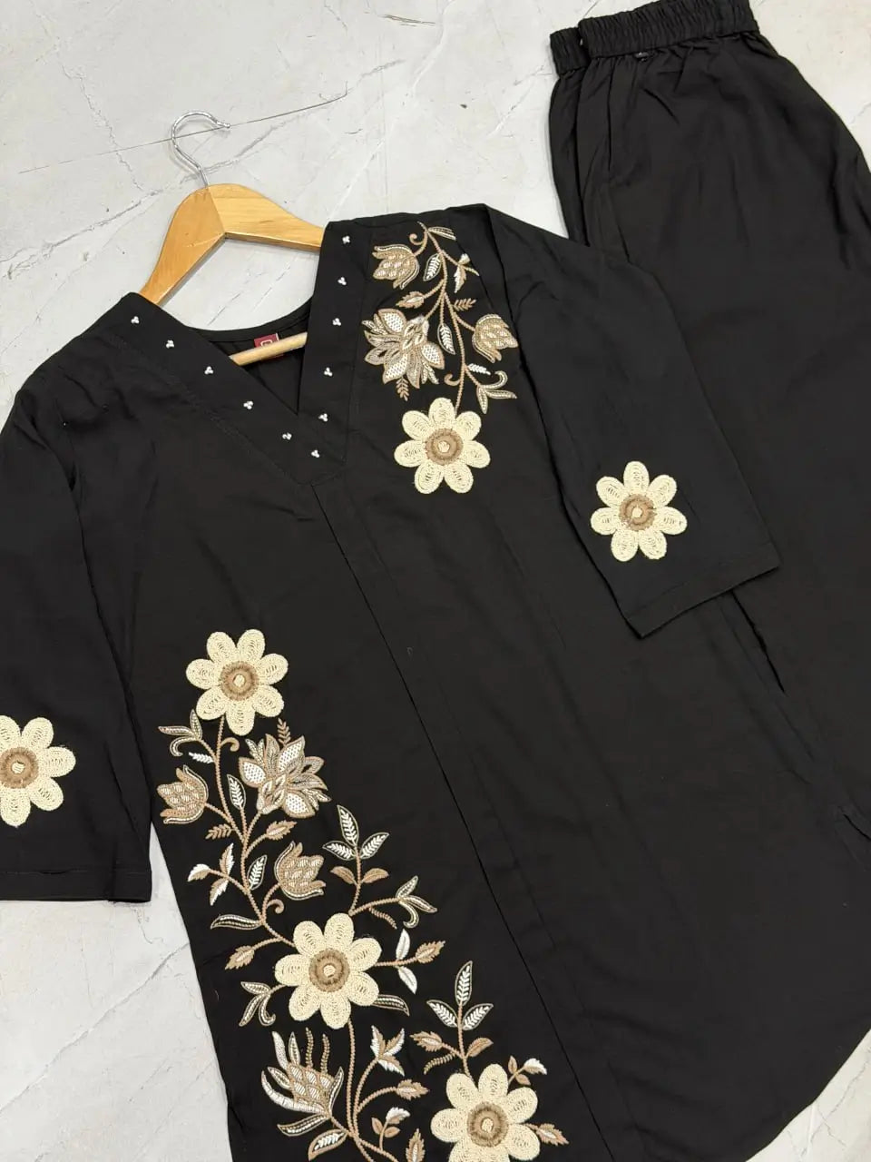 Floral Embroidered Rayon Co-ord