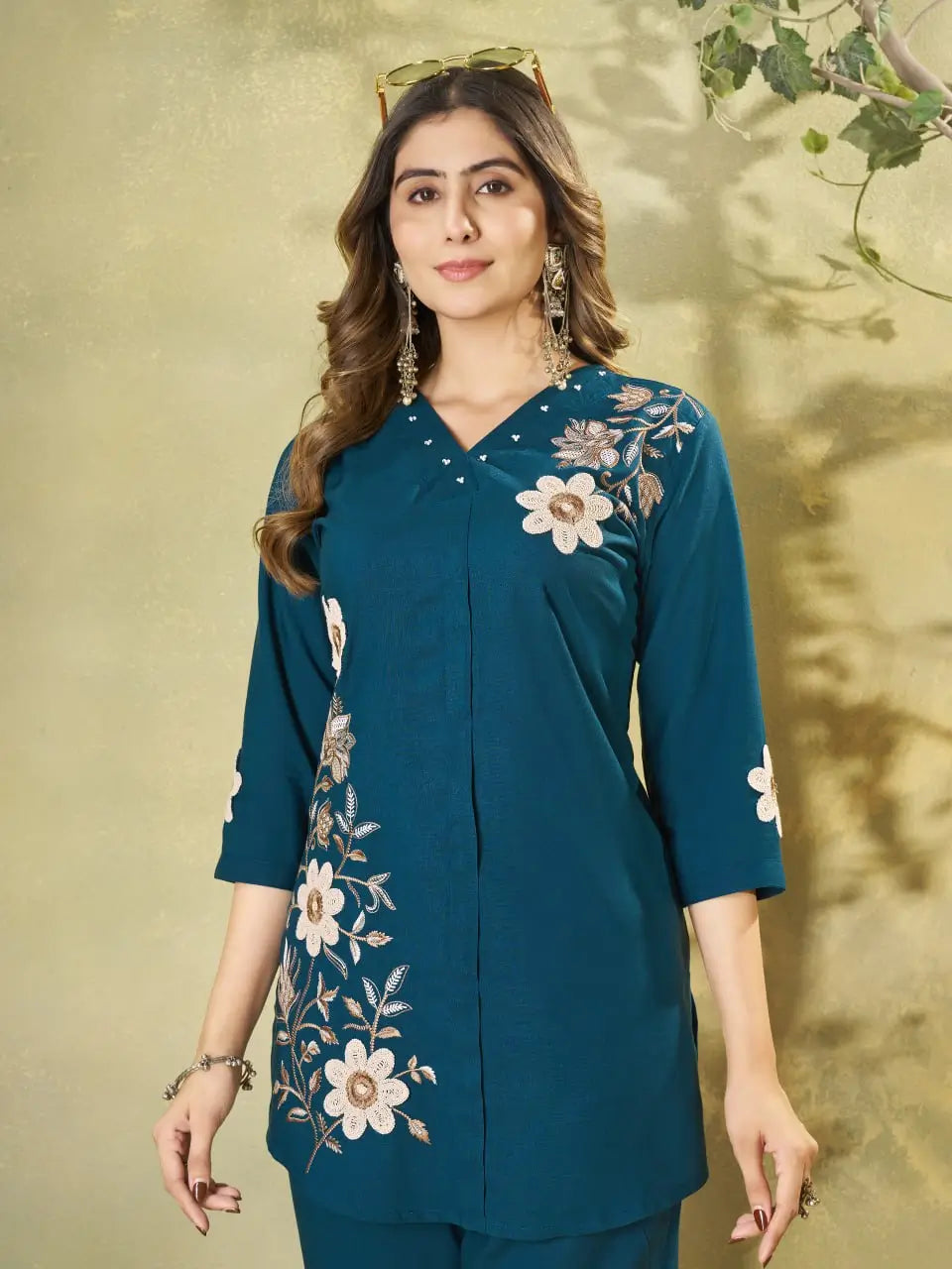 Floral Embroidered Rayon Co-ord