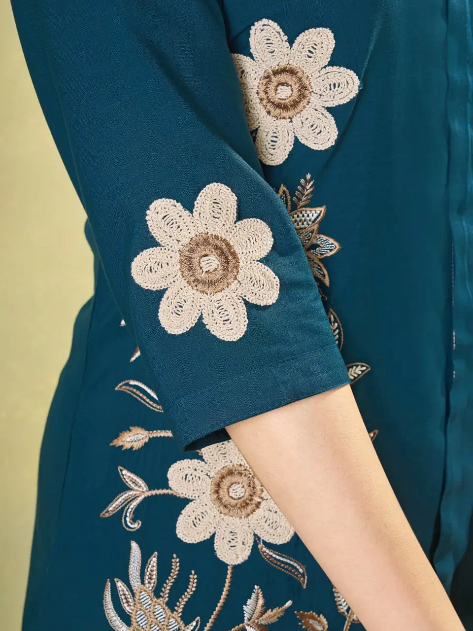 Floral Embroidered Rayon Co-ord