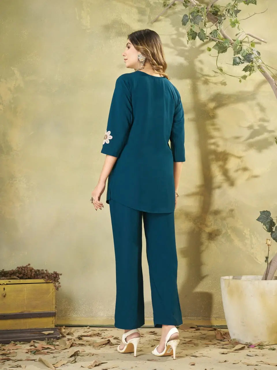 Floral Embroidered Rayon Co-ord