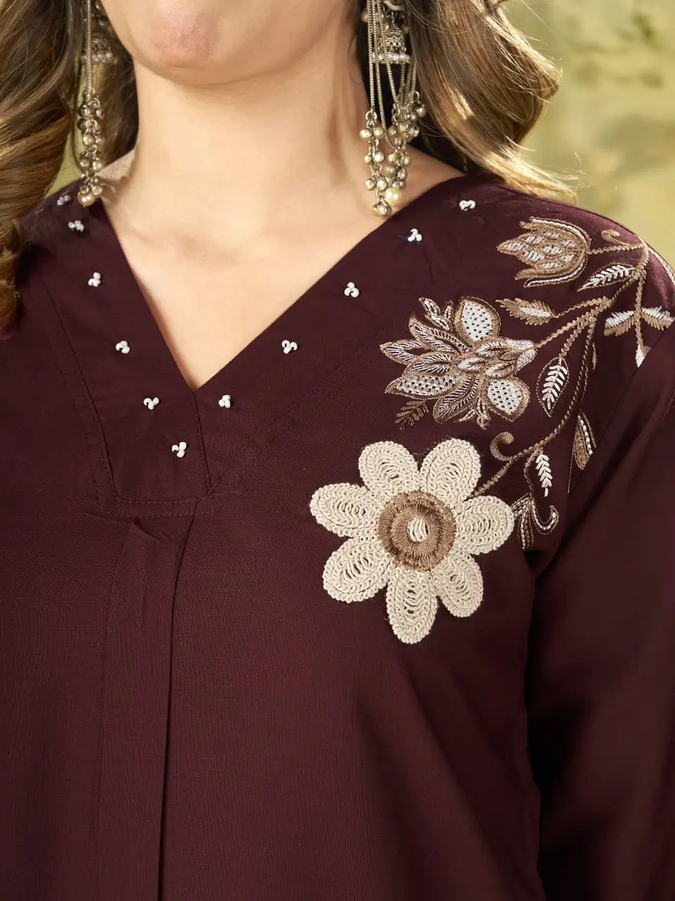 Floral Embroidered Rayon Co-ord