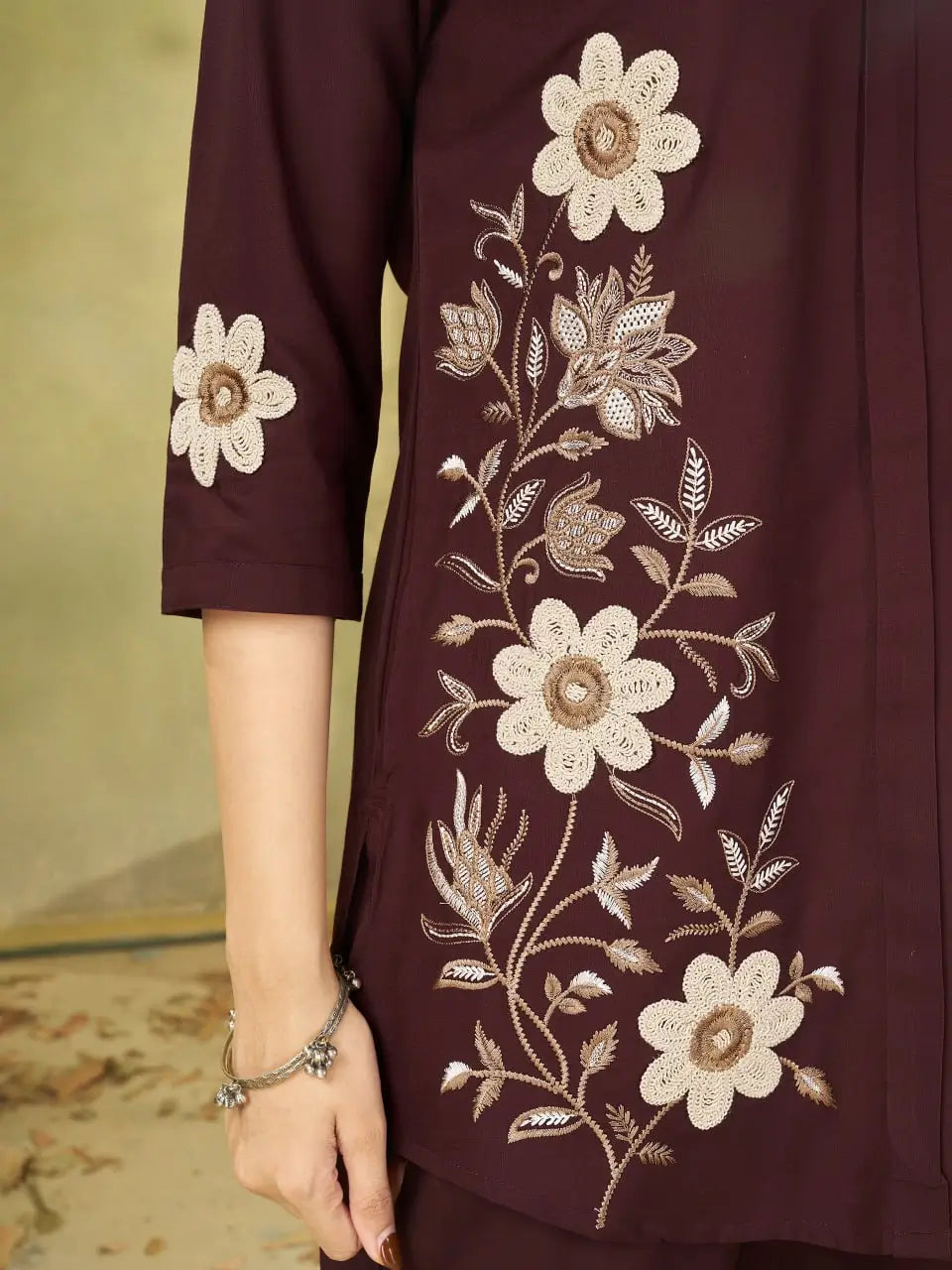 Floral Embroidered Rayon Co-ord