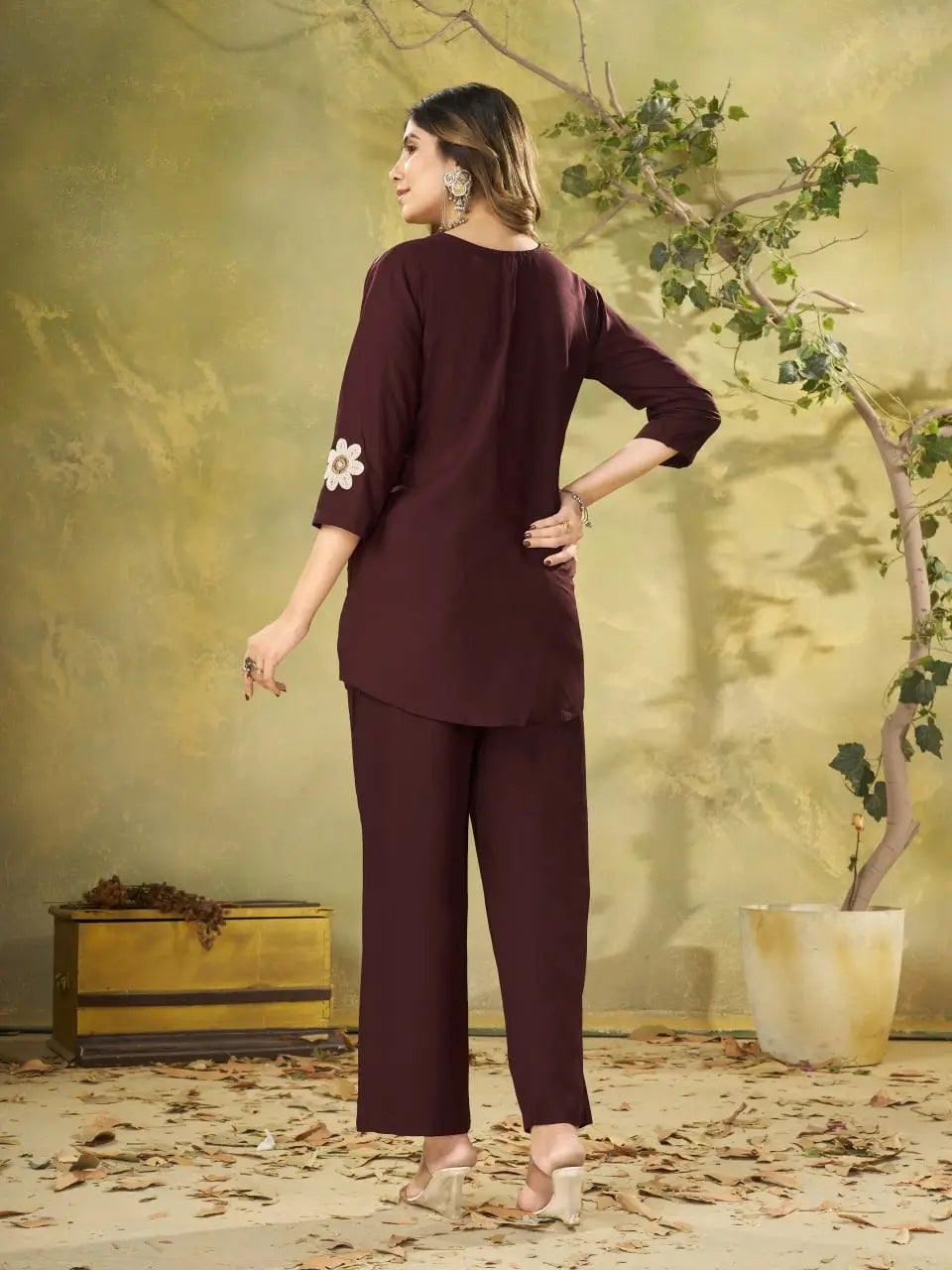 Floral Embroidered Rayon Co-ord