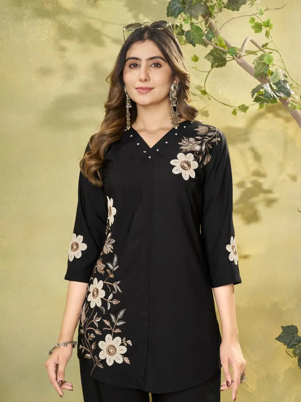 Floral Embroidered Rayon Co-ord