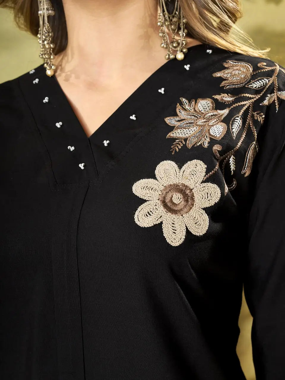 Floral Embroidered Rayon Co-ord