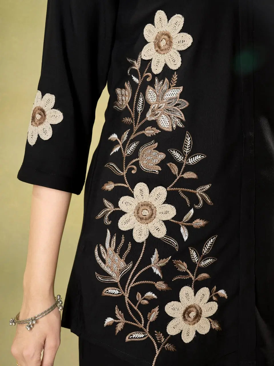 Floral Embroidered Rayon Co-ord