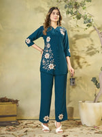 Floral Embroidered Rayon Co-ord