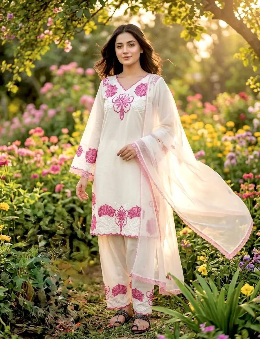 Floral Embroidered Satin Kurta Set with Farshi Palazzo for Festive and Day Wear