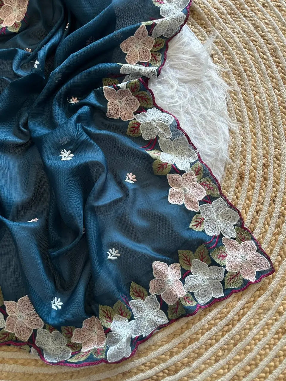 Floral Embroidery Border Kota Saree