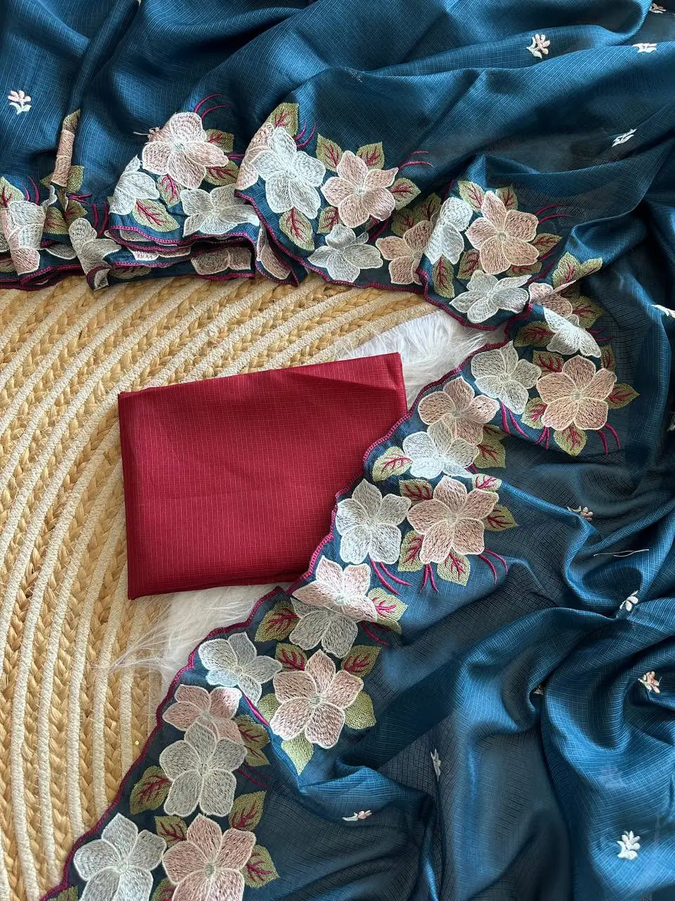 Floral Embroidery Border Kota Saree