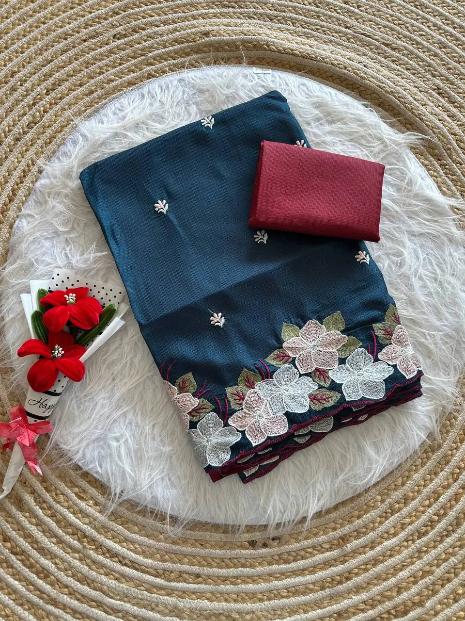Floral Embroidery Border Kota Saree