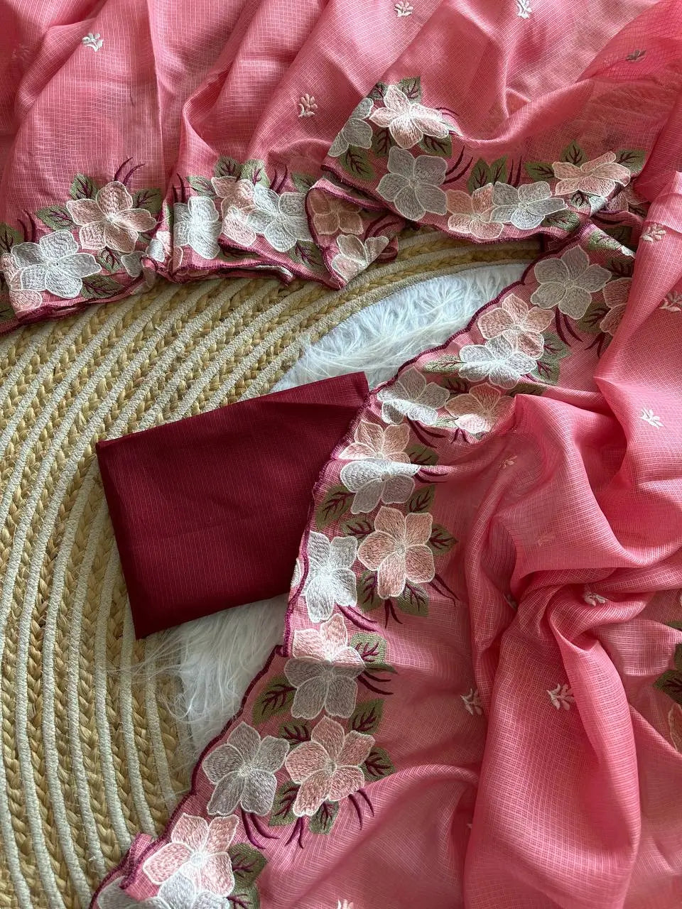 Floral Embroidery Border Kota Saree