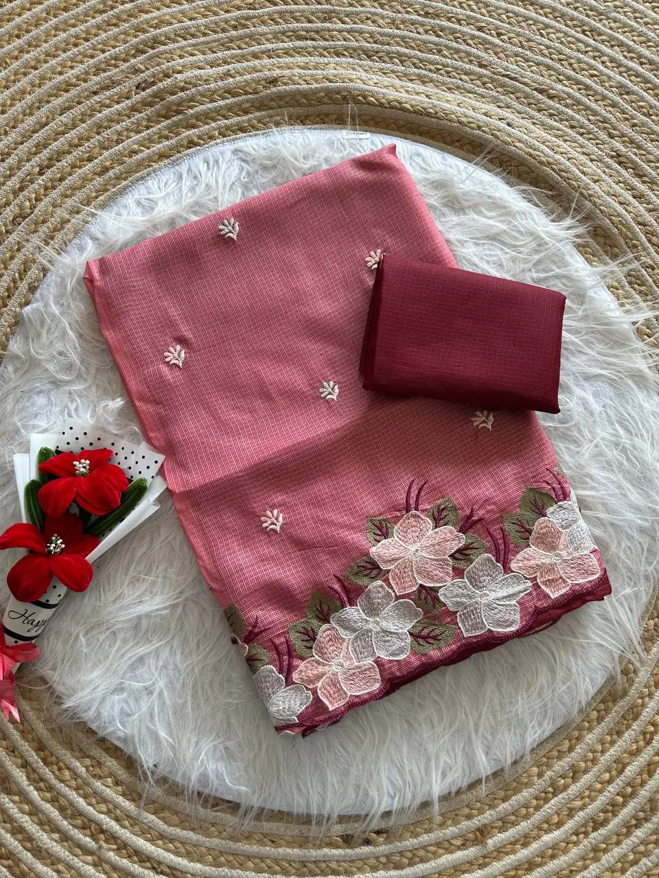Floral Embroidery Border Kota Saree