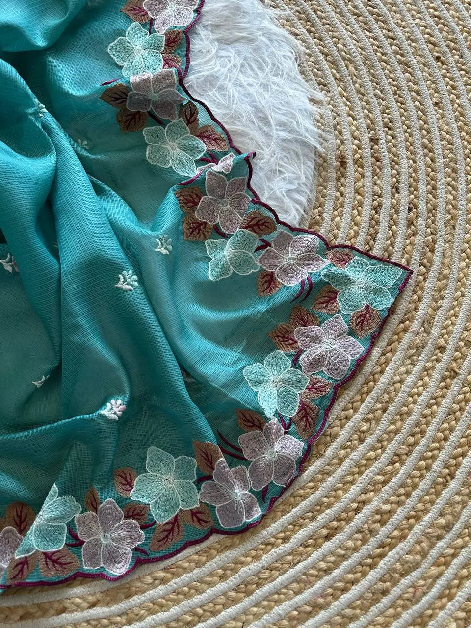 Floral Embroidery Border Kota Saree